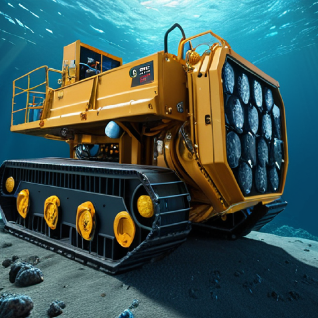 A sustainable deep-sea mining operation with AI-powered equipment minimizing environmental impact, showcasing resource exploration.