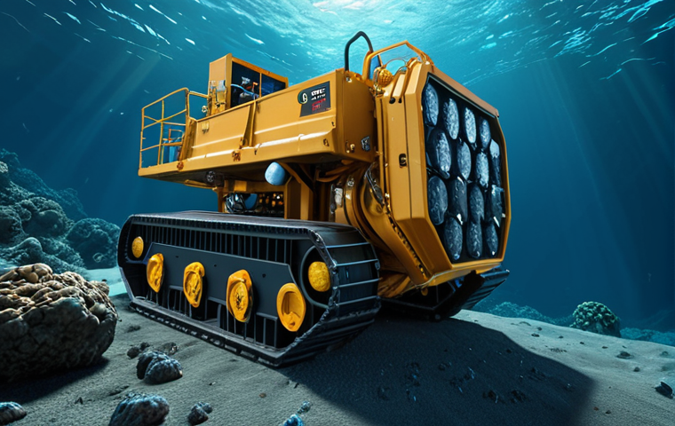 A sustainable deep-sea mining operation with AI-powered equipment minimizing environmental impact, showcasing resource exploration.